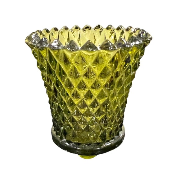 Vintage Green Diamond Point Glass Votive Cup Candle Holder Peg Sconce - Picture 1 of 5